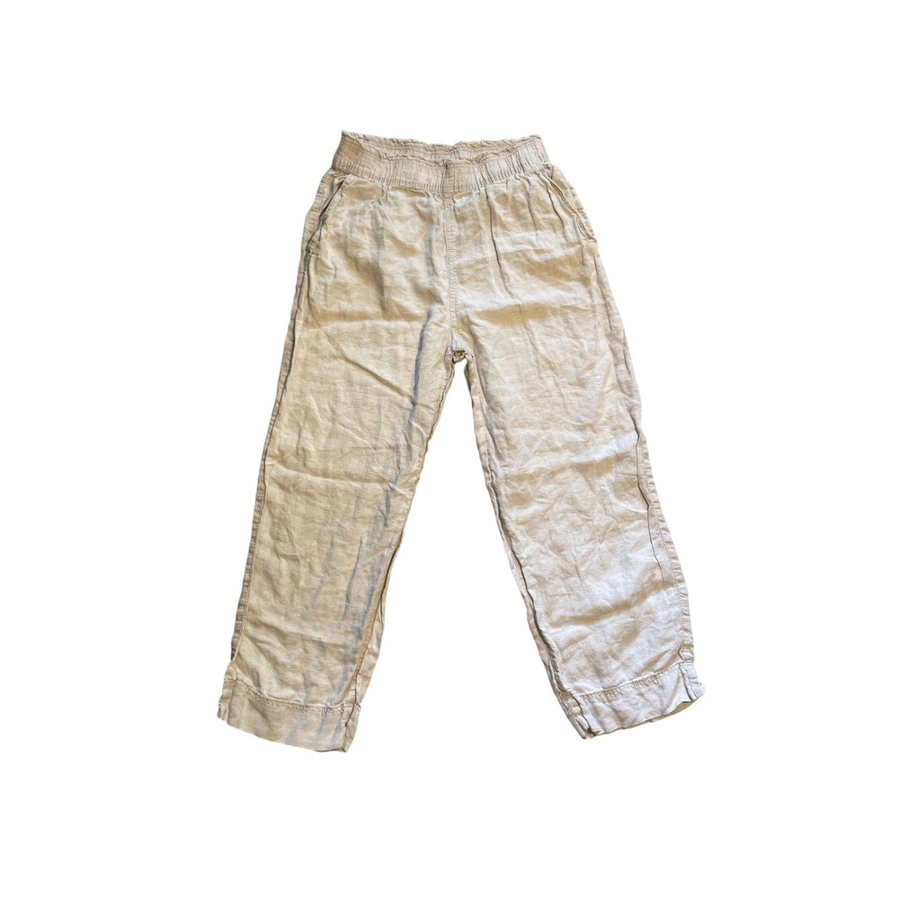 HM Linen Pull On Pants Beige Oatmeal Elastic Waist Straight Leg Size Small